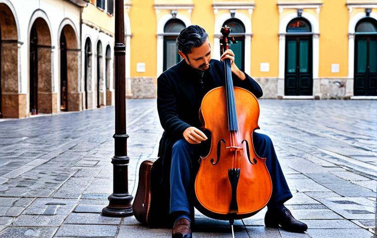 Image Prompt 1: The Soulful Cellist in an Intimate Italian Piazza**
